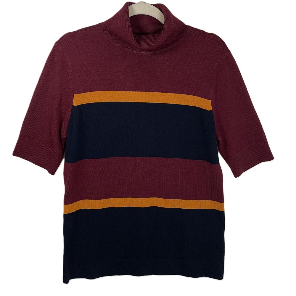 L.L.Bean Signature Large Merino Wool‎ Colorblock Short Sleeve Turtleneck